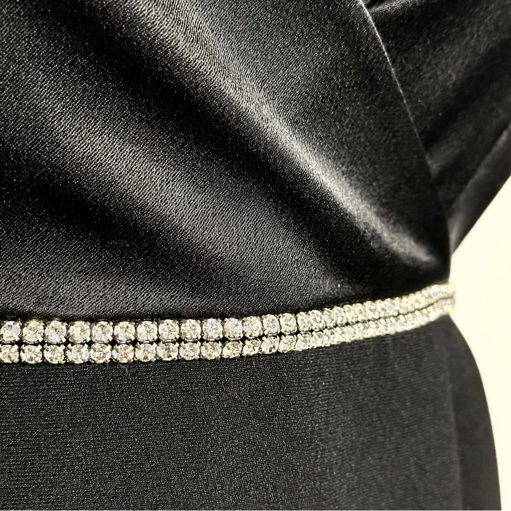LBD Black Cocktail Dress by Andrea Polizzi for Rex Lester 10 Rhinestones - Picture 4 of 11